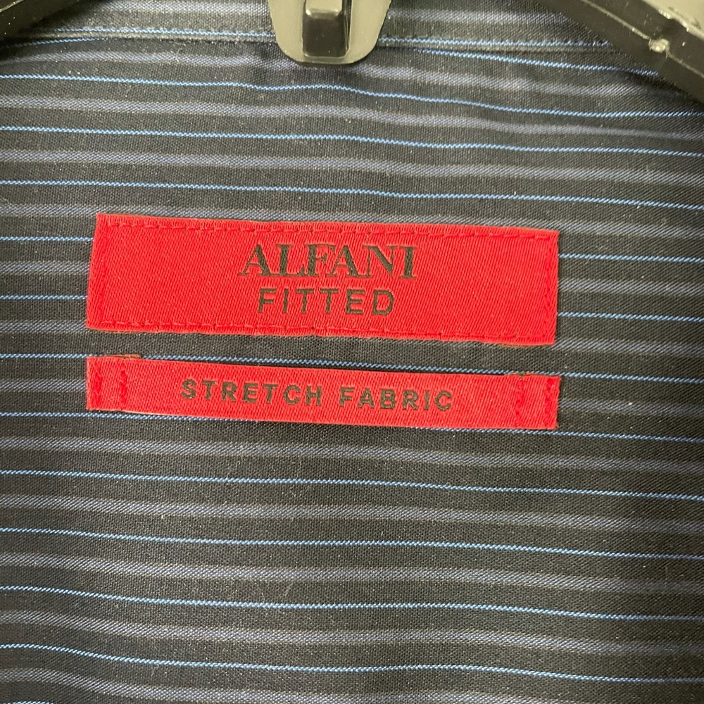 NWT Men’s Alfani Navy striped button down shirt size XL - Picture 6 of 8